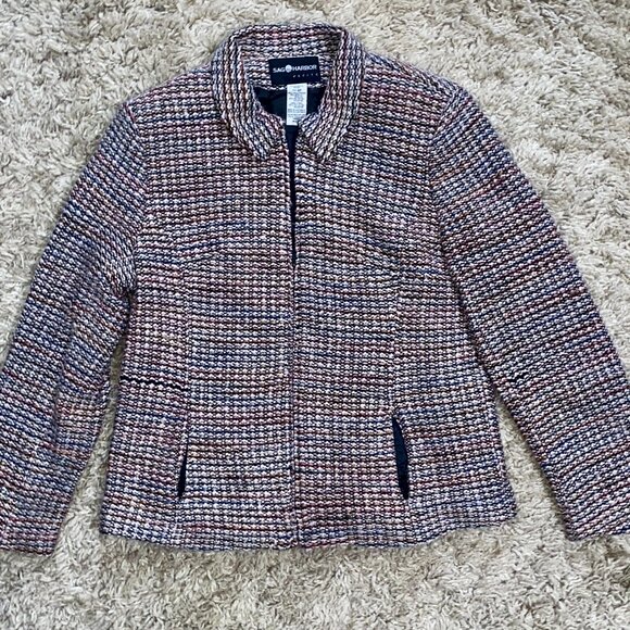 Sag Harbor Jackets & Blazers - VTG Sag Harbor Jacket Woven Zip Front Soft 80s Career Preppy Academia Size 8P